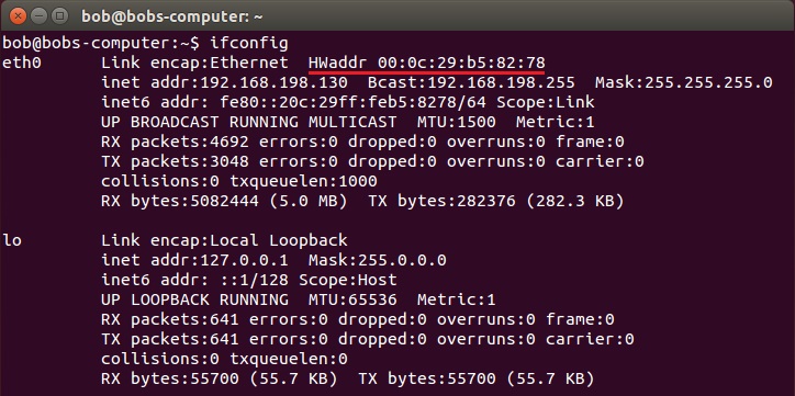 get mac address from linux command line