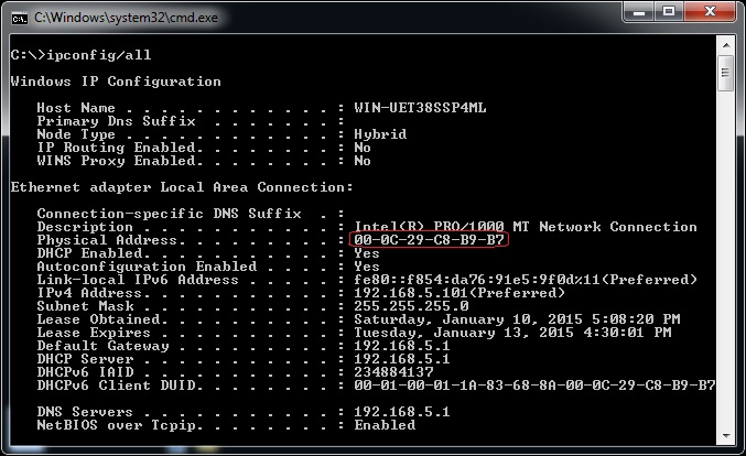 command to find mac address using ip