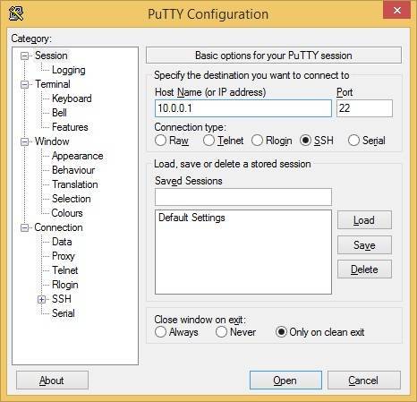 putty ssh to router