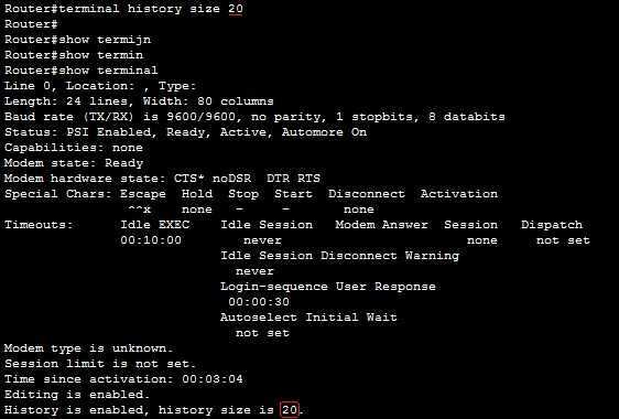 terminal history size command