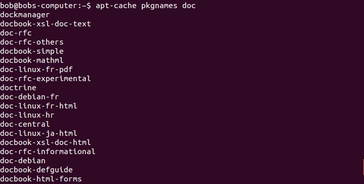 linux apt-cache pkgnames
