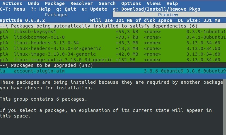linux aptitude pakete aktualisieren