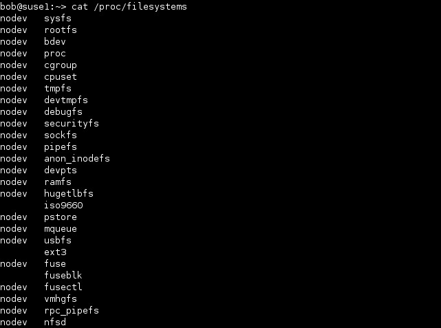 linux cat proc filesystems befehl
