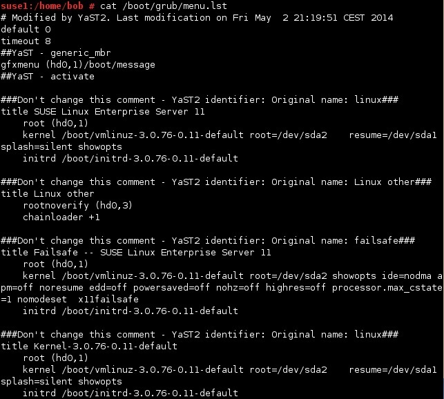 linux /boot/grub/menu.lst file