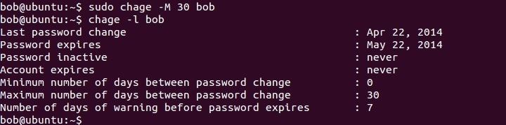 chage set password expiration