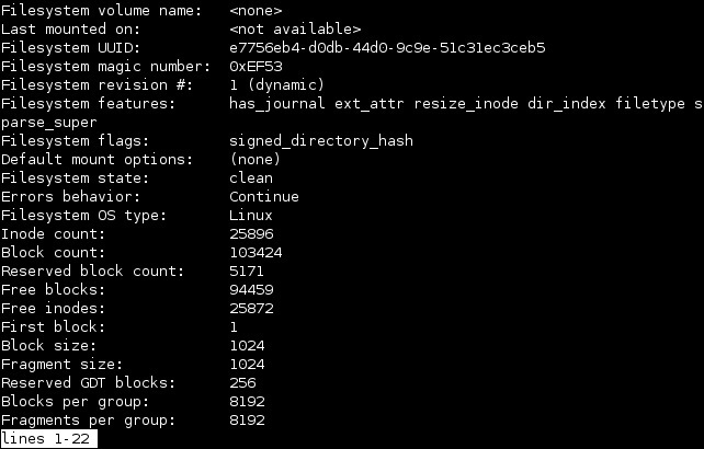 linux debugfs stats command output