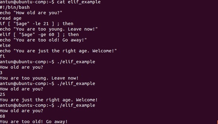 linux elif statement