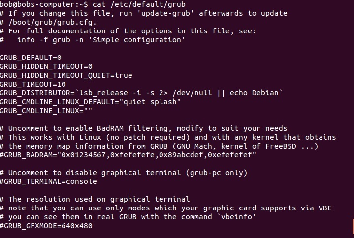 linux /etc/default/grub file