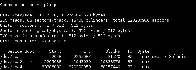 fdisk print partiton table