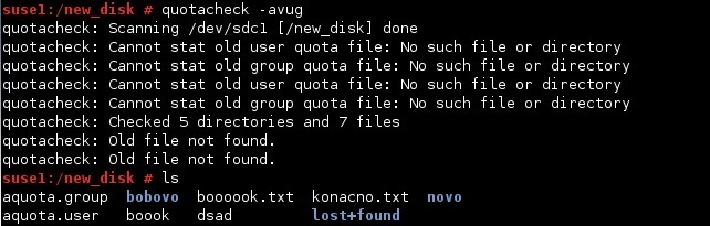 linux quotacheck command create aquota files