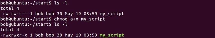 linux make script executable