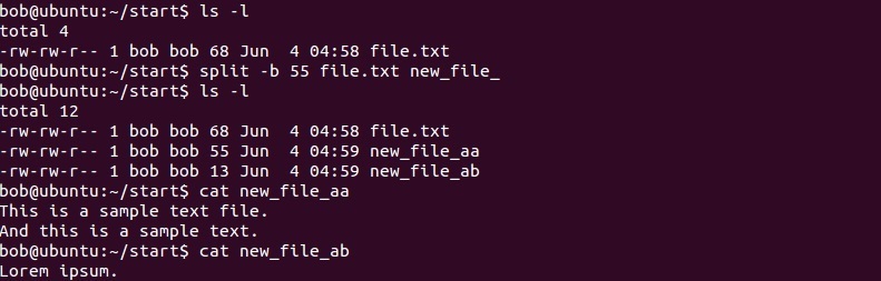 linux split command by bytes