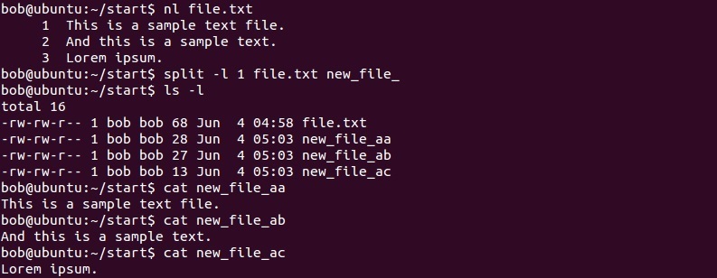 linux split command by lines