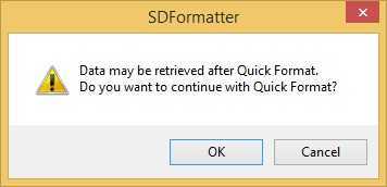 sd formatter format quick format