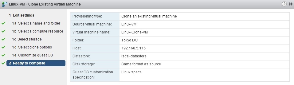 clone to virtual machine finish