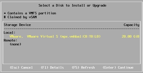 esxi installation select drive