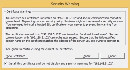vmware vshpere client ignore security warning
