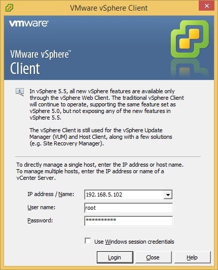 vmware log in vsphere client