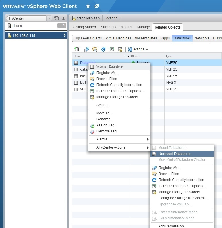 Unmount NFS datastores from VMware ESXi and NFS is in use