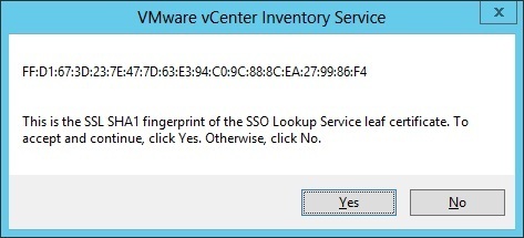 vcenter inventory service installation certificate fingerprint