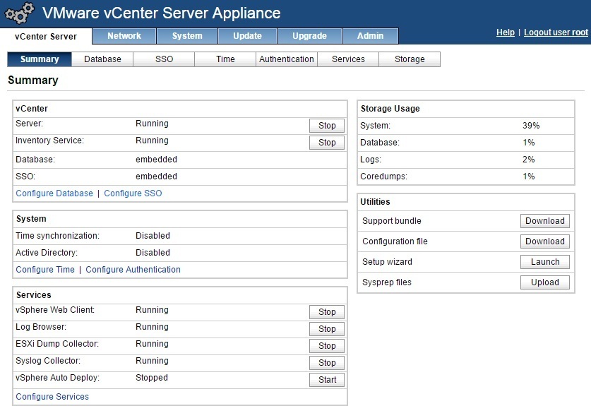 vcenter server appliance management log in