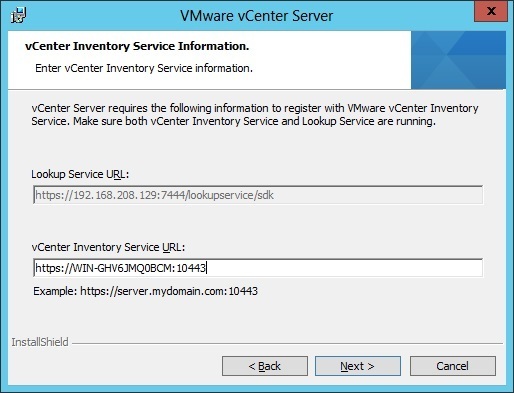 vcenter server installation inventory service