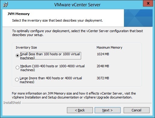 vcenter server installation jvm