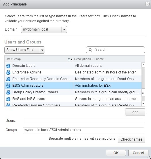 vcenter server sso active directory groups add group