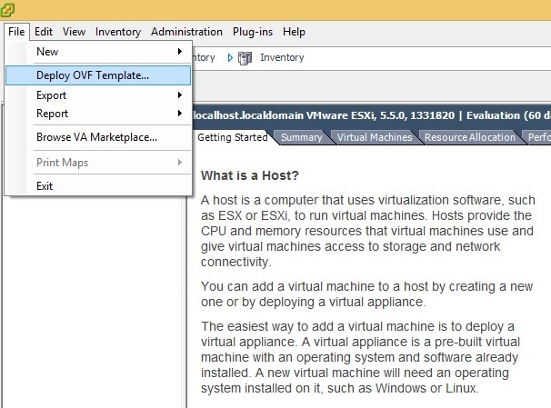 vsphere client deploy ovf template
