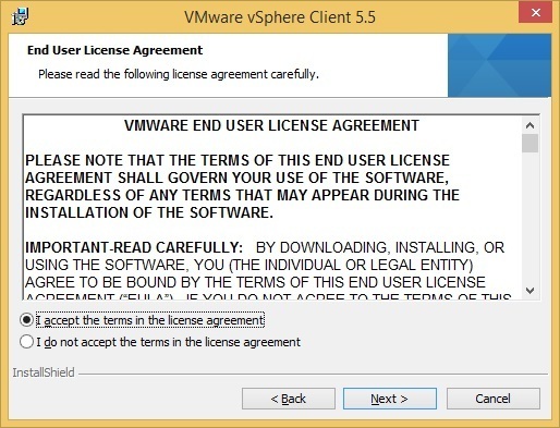 vmware vshpere client installation license agreement