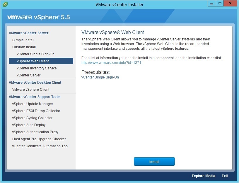 vsphere web client custom installation