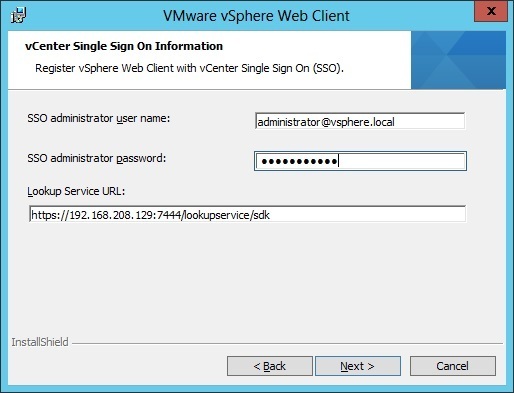 vsphere web client custom installation sso configuration