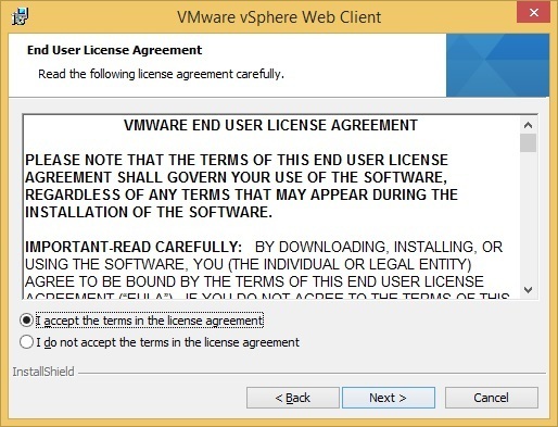 vsphere web client custom installation license agreement