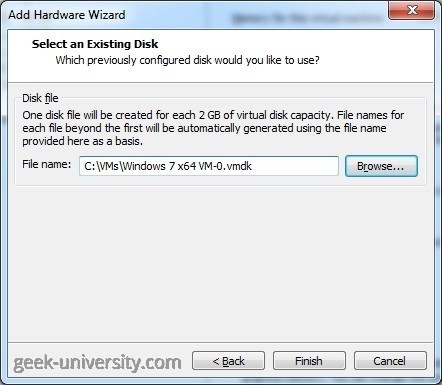 browse existing virtual disk