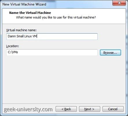 create new virtual machine name location