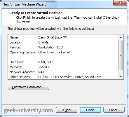 criar nova máquina virtual de revisão