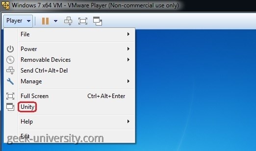 vmware workstation unity software program tray