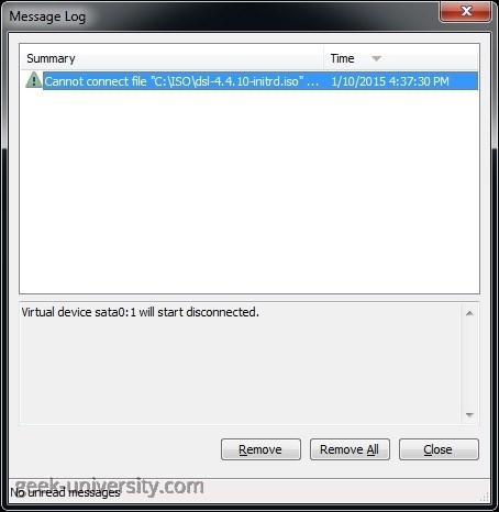 vmware message log