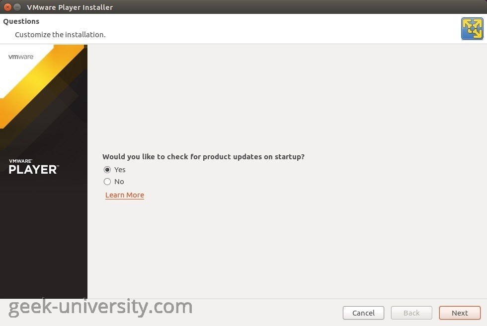 vmware player installation linux updates