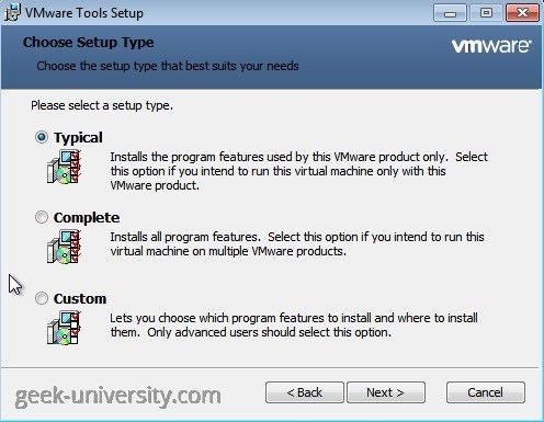vmware tools windows installation type