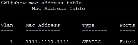 show mac address table static