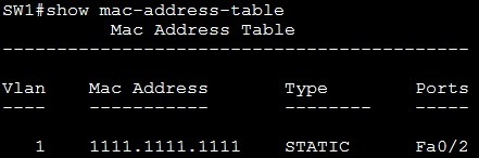 show mac address table static vs dynamic