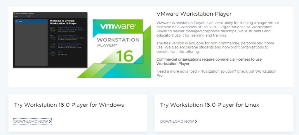 vmware workstation player download page
